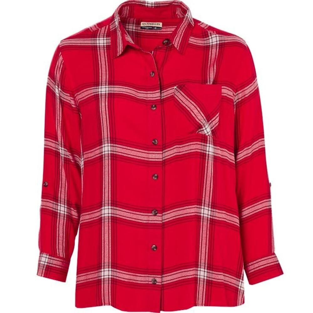 Magellan Willow Creek‎ Long Sleeve Plaid Button Down in Racing Red Plaid 2XL $20